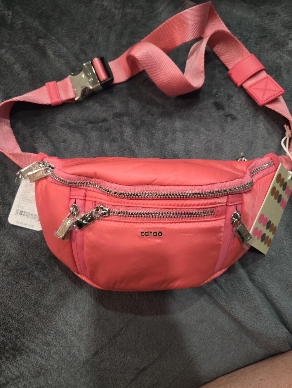 caraa Coral Pink Nylon Crossbody Belt Bag NWT Free People